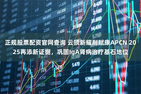 正规股票配资官网查询 云顶新耀耐赋康APCN 2025再添新证据，巩固IgA肾病治疗基石地位